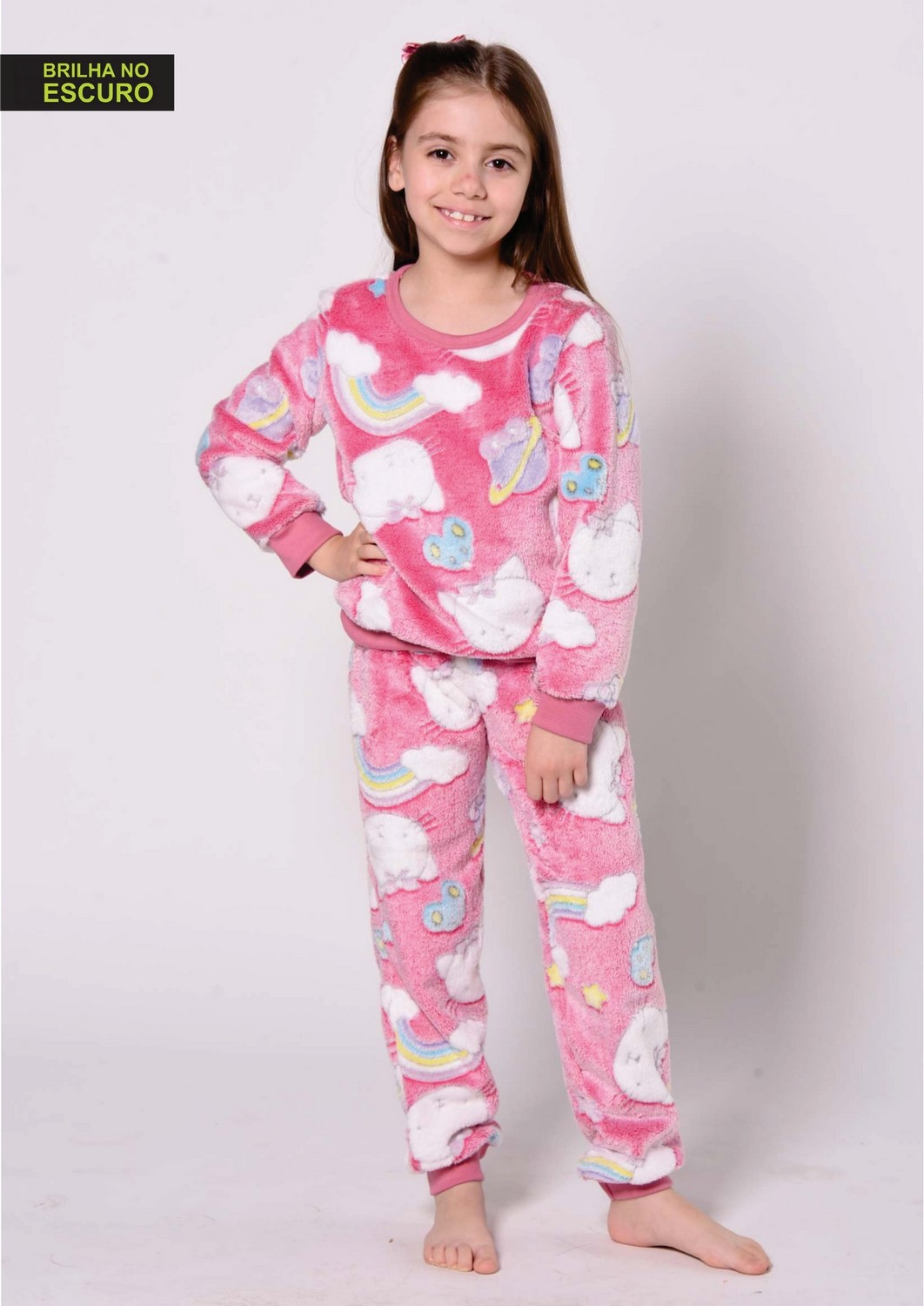 Conjunto Pijama Infantil Menina Fleece Gatos